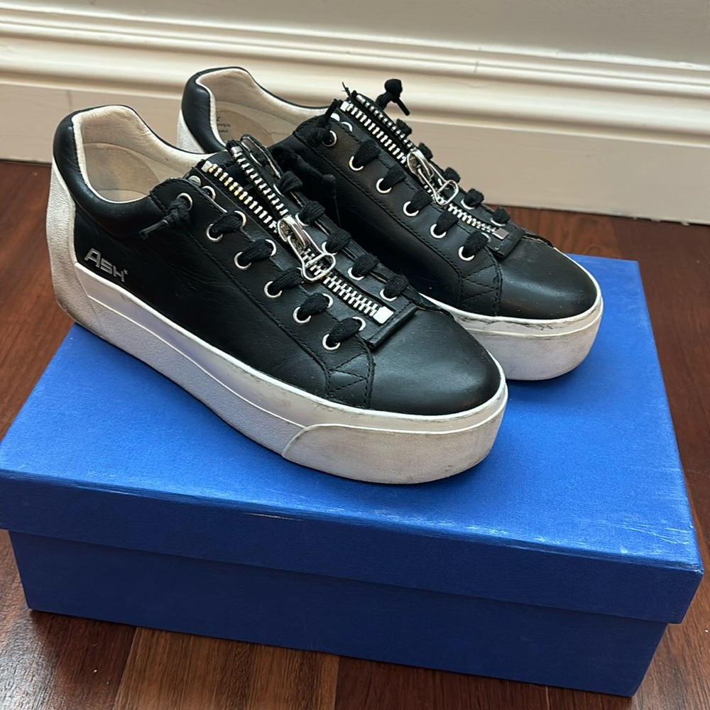 Ash Black Leather Sneakers